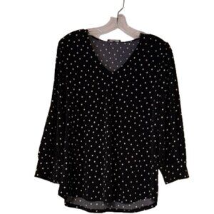 Adrianna Papell 3/4 Sleeve Black & White Polka Dot Blouse - Medium